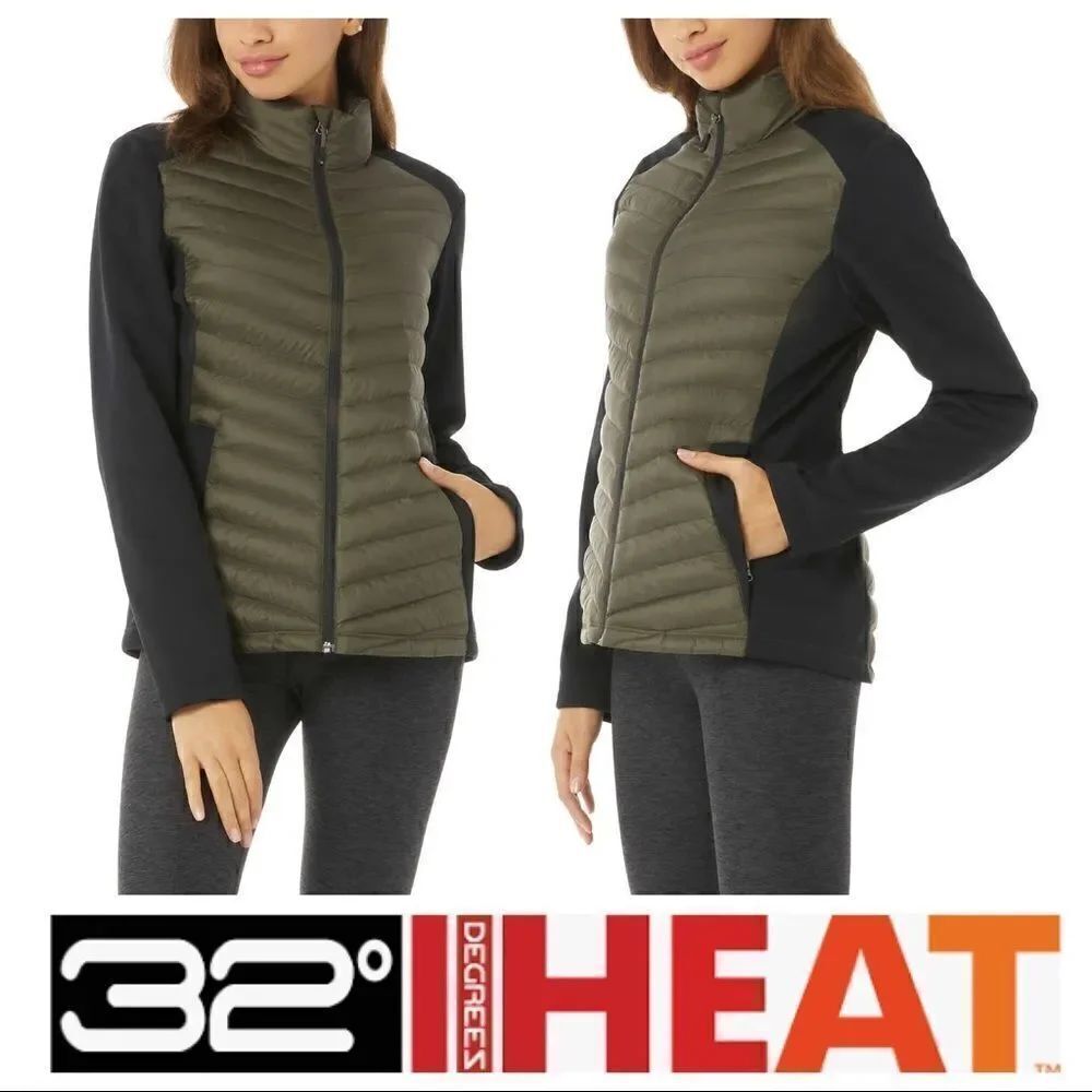 NEW! 32 DEGREES Ladies Mixed Media Quilted Lightweight Warm Puffer Jacket